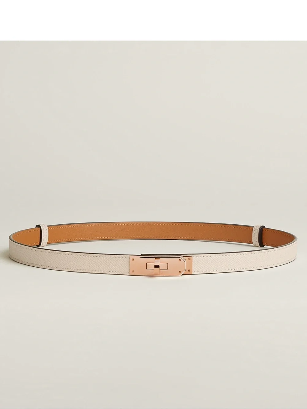 Hermes Leather Belt with Rose Gold Turn-Lock – Cream